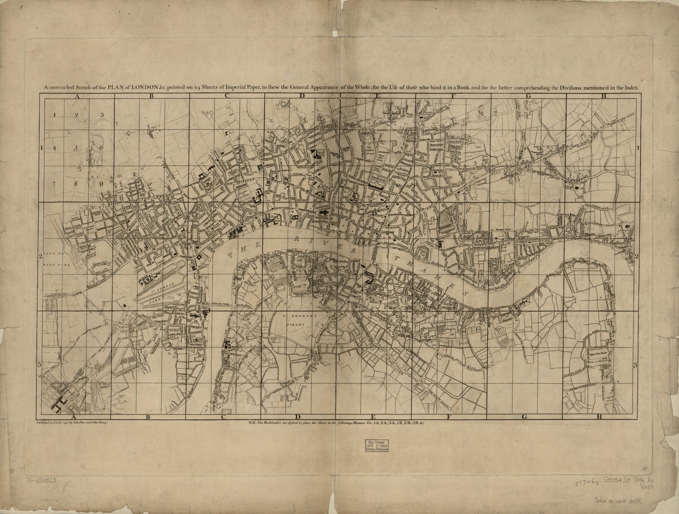 An eighteenth-century street plan of London, Westminster and Southwark.